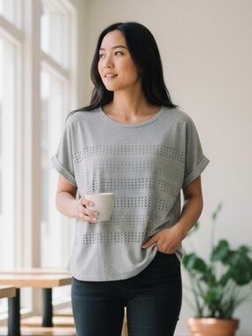 Apt. 9 Silver Bling Gray Cuffed Sleeve Boxy T-Shirt